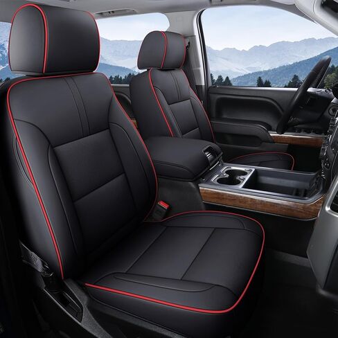 Coverado Chevy Silverado Seat Covers Full Set, Faux Leather Car Seat Covers Fit for 2014-2018 1500, 2015-2019 2500HD 3500HD Chevy Silverado GMC Sierra Crew Double Extended Cab (Black) in Saudi Arabia