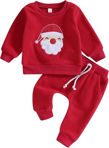 VISGOGO Toddler Boy Christmas Outfits Long Sleeve Infant Newborn Baby Letter Embroidery Tops and Elastic Waist Pants Set in Saudi Arabia