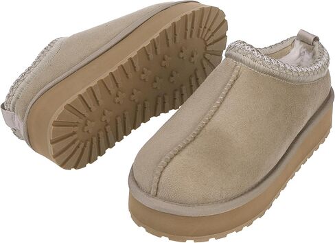 شبشب منزلي شبشب نسائي للاستخدام الداخلي والخارجي أحذية صغيرة مع بطانة من الصوف المخملي، شباشب مريحة مضادة للانزلاق على أحذية المنزل، كاكي، US 8 in Kuwait