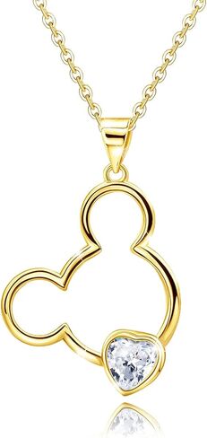 Generic Sterling Silver Cute Mouse Pendant Necklace for Girls, Teens, Women - Heart-Shaped Cubic Zirconia, Adjustable, Gift for Christmas, Daughter in Saudi Arabia