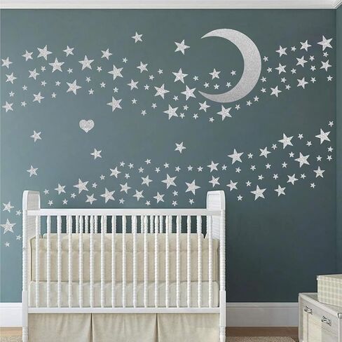 Easma Star Wall Decals (191stars+1moon+1heart) 3 Size White Stars and Moon Decals Removable Peel and Stick Stickers Fits Kids Room Decor in Kuwait