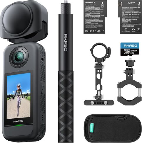 AKASO 360 Weatherproof 360° Action Camera - 5.7K 360 Video with 1/2" 48MP Sensors, 72MP 360 Photo, 360-SuperSmooth, Invisible Selfie Stick, 360° Horizon Lock, AI Tracking Cycling Combo in Saudi Arabia