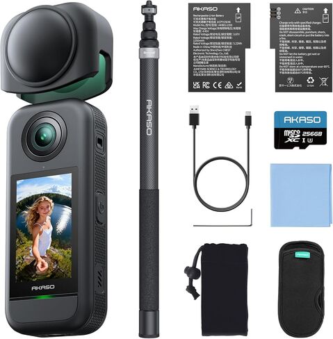 AKASO 360 Weatherproof 360° Action Camera - 5.7K 360 Video with 1/2" 48MP Sensors, 72MP 360 Photo, 360-SuperSmooth, Invisible Selfie Stick, 360° Horizon Lock, AI Tracking Cycling Combo in Saudi Arabia