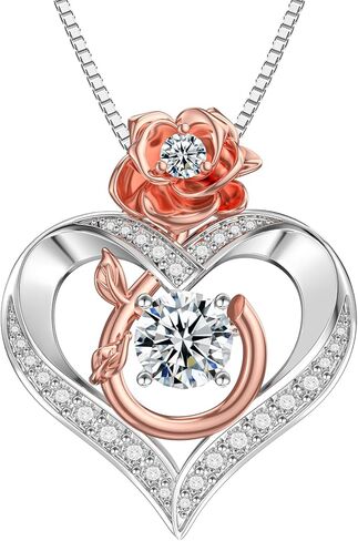 1 Carat Moissanite Necklace for Women, 925 Sterling Silver Rose Heart Pendant Necklace Lab Created Diamond Necklace, Birthday Gift Anniversary Present for Wife, Girlfriend, Daughter, Mom in Saudi Arabia