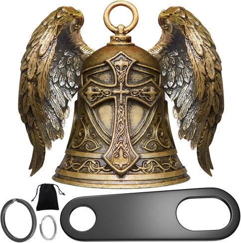 Motorcycle Bell Guardian Angel 3D Biker Gremlin Bell Gift with Motorcycle Bell Hanger, 2 Key Chain Ring, Velvet Bag in Kuwait
