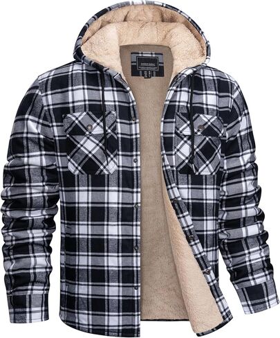 Magnivit Mens Flannel Jacket Sherpa Fleece مبطنة من السترات المنقوشة قميصًا سميكًا لزرًا زواجًا فانيلا من القطن القطن in Saudi Arabia