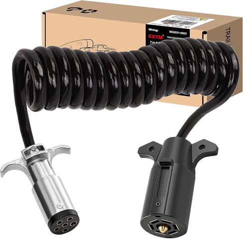 7 Pin to 6 Pin Trailer Adapter, Coiled Trailer Cord Stretches 10 Feet, 7-Wire to 6-Wire Coiled Cable RV 7 to 6 Trailer Wiring Extension Cord in Kuwait