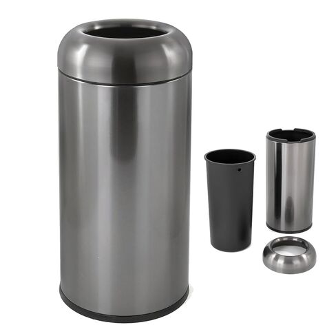 WICHEMI 16 Gallon Commercial Large Trash Can, Bullet Outdoor Trash Bin with Open Top Lid, Brushed Stainless Steel Garbage Can, Silver in Saudi Arabia
