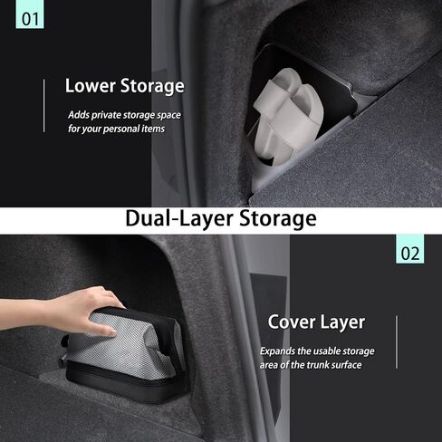 Trunk Storage Bins Trunk Organizer Designed for 2025 2026 Tesla Model Y Juniper 5-Seater, 2PCS Large-Capacity Rear Side Storage Boxes with Under-Panel Compartment for Model Y Juniper Accessories in Kuwait