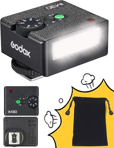 Godox Flash Godox iM30 Mini Flash - فلاش الكاميرا GN 15، 7 مستويات للطاقة، IM 30 فلاش كاميرا صغير لكاميرات Canon/Sony zv1/Sony zve10 /Ricoh gr3/Nikon/Fuji f1-230 ومضات كاملة الطاقة/6500K±200K/3.6S إعادة التدوير in Kuwait