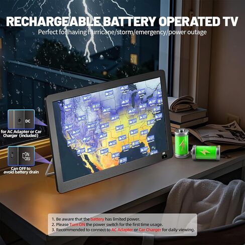 تلفزيون محمول 14 بوصة، تلفزيون صغير 1080 بكسل مع مكبرات صوت، موالف ATSC مع هوائي، مدخلات HDMI/USB/AV، تلفزيون يعمل بالبطارية للتخييم، السيارة، السيارة الترفيهية، السفر، المنزل in Kuwait