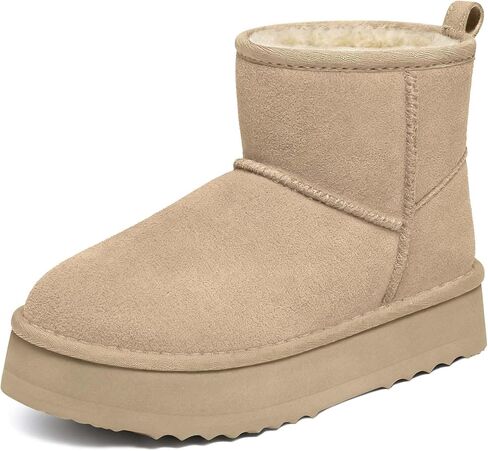 Genuine Suede Platform Mini Boots for Women Fur Lined Ankle Boots | Winter Warm Snow Boots, Fuzzy Plush Lined, Anti-Slip Rubber Sole, Slip On, Cushioning, Outdoor, Classic in Saudi Arabia