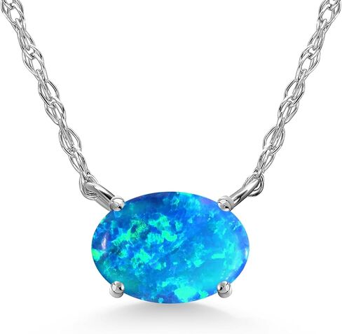 Gem Stone King 10K White Gold 6X4MM Oval Gemstone Birthstone Solitaire Pendant Necklace | Gold Necklace for Women | 18 Inch Gold Chain in Saudi Arabia