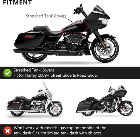 أغطية خزان وقود الدراجة النارية لـ Harley Touring، غطاء وقود أسود زاهي ممتد لـ Harley Touring Street Glide & Road Glide 2009+ in Saudi Arabia