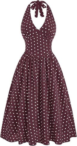 Milumia Women's Polka Dots Halter Long Dress Backless A Line Flared Vintage Party Club Dresses in Saudi Arabia