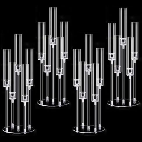 10pcs 5 Arm acrylic candelabra centerces for table ، 26inches tall clear Clatlestick Holder Centerples for party birthth in Kuwait