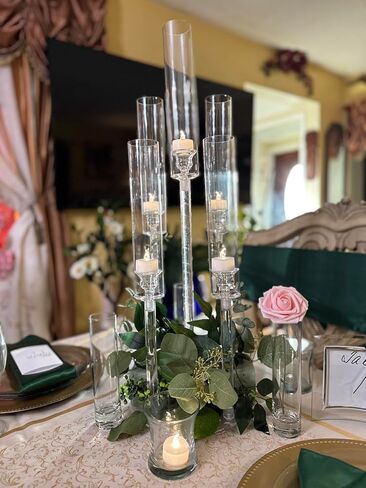 10pcs 5 Arm acrylic candelabra centerces for table ، 26inches tall clear Clatlestick Holder Centerples for party birthth in Kuwait