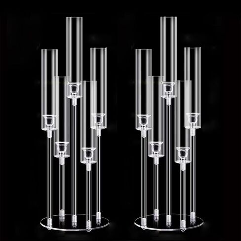 10pcs 5 Arm acrylic candelabra centerces for table ، 26inches tall clear Clatlestick Holder Centerples for party birthth in Kuwait