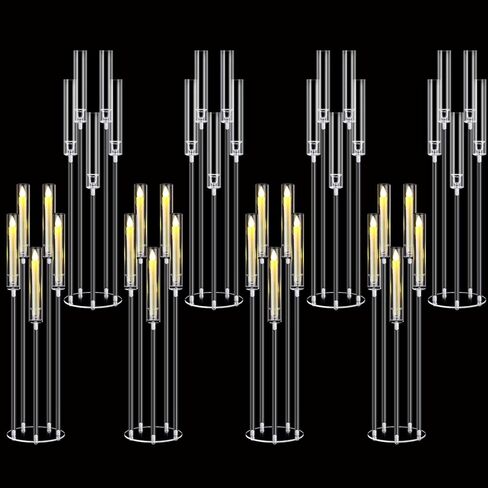 10pcs 5 Arm acrylic candelabra centerces for table ، 26inches tall clear Clatlestick Holder Centerples for party birthth in Kuwait