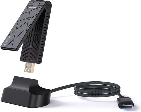 USB WiFi Adapter for Desktop PC, WAVLINK Tri-Band BE6500 WiFi 7 Adapter with 2.4GHz/5GHz/6GHz High Gain Antennas, WPA3, MLO & Multi-RU, MU-MIMO, OFDMA, 4K-QAM, Supports Windows 11/10 Only in Saudi Arabia