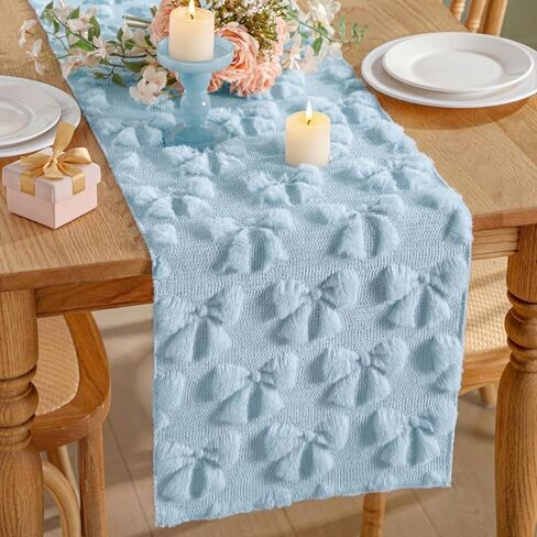 Breling Pink Bow Table Runner Coquette Room Decor بجانب السرير اللطيف الوشاح Faux Fur Fur Soft Coquette Bow Table Toving For Birthday Baby Shower Party Decoration Decoration ، 12 "× 72" in Saudi Arabia