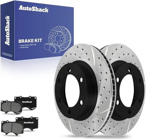 AutoShack Front Brake Kit Replacement for Toyota Tacoma FJ Cruiser 4WD Drilled & Slotted E-Coated Disc Brake Rotors Black Ceramic Brakes Pads 12.54" 318.5 mm SCDPR4132941329976 in Saudi Arabia