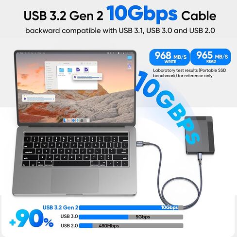 Data Transfer Cable USB to Type C 6ft, 10Gbps USB 3.2 Gen 2 Type‑A High Speed Data Transfer 3A Fast Charging USBC to USBA Cord for Protable SSD Galaxy S25/24/23 iPhone17/16/15 iPad Laptop Computer in Saudi Arabia
