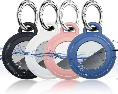 حامل سلسلة مفاتيح AirTag 4 عبوات، حافظة TPU مقاومة للماء مع حامل لعلامات Apple AirTags، مقاوم للصدمات، قفل آمن للمحفظة، المفتاح، الحقيبة، الأمتعة، الحيوانات الأليفة (أسود، أزرق) in Saudi Arabia