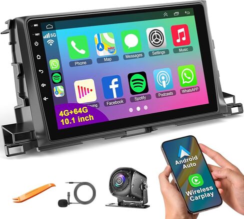4G+64G Car Radio Stereo for Toyota Highlander 2014-2019, Wireless Carplay&Android Auto with Android 12 Support Bluetooth/Voice Control/GPS/WiFi/SWC/FM, 10.1 Inch IPS Touch Screen for Highlander in Saudi Arabia