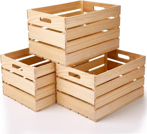 Weysat 3 Pack Large Wood Crates Box for Storage Unassembled 16 x 12 x 9.5'' Wooden Milk Crates with Handles Decorative Nesting Box for Display Unfinished Rustic Decor DIY Office Home Retail Art Craft in Saudi Arabia
