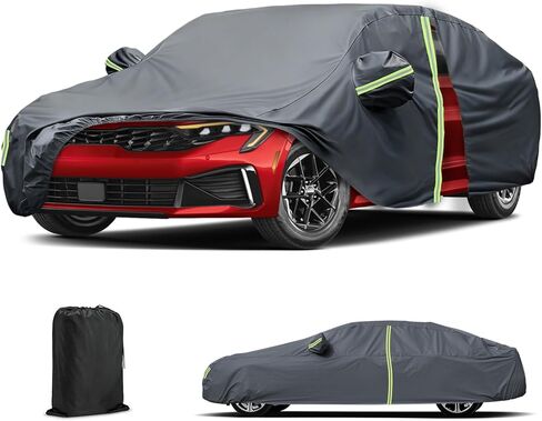 Waterproof Car Cover for 2021-2025 Kia K5, All Weather Custom Fit Full Exterior Covers with Zipper Door & Windproof Bands for Snow Rain Dust Hail Protection in Saudi Arabia