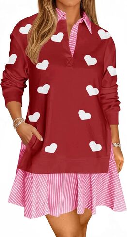 Wenrine Womens Oversized Sweatshirt Dress Casual Long Sleeve Collared V Neck Patchwork Loose Mini Dresses in Saudi Arabia