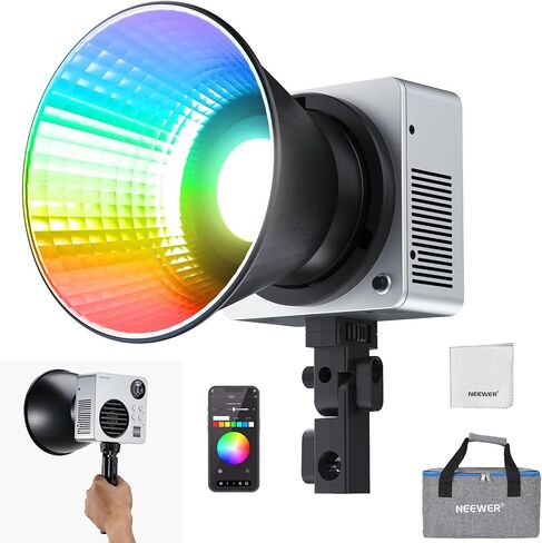 NEEWER HB80C RGBWW LED Video Light with Built-in 72Wh Battery & 100W PD Fast Charging, 80W Mini RGB COB Continuous Output Lighting Bowens Mount Handheld Spotlight 2500K-7500K, 10500lux/m, 18 Effects in Kuwait