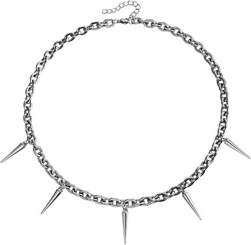 Silver Punk Spiked Chokers Necklaces Rivet Goth Necklaces Chokers with Spikes and Chain Streetwear jewelry Hard Rock Style Men Women Party Night Club Costume Accessories (Style1) in Kuwait