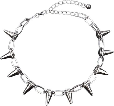 Silver Punk Spiked Chokers Necklaces Rivet Goth Necklaces Chokers with Spikes and Chain Streetwear jewelry Hard Rock Style Men Women Party Night Club Costume Accessories (Style1) in Kuwait
