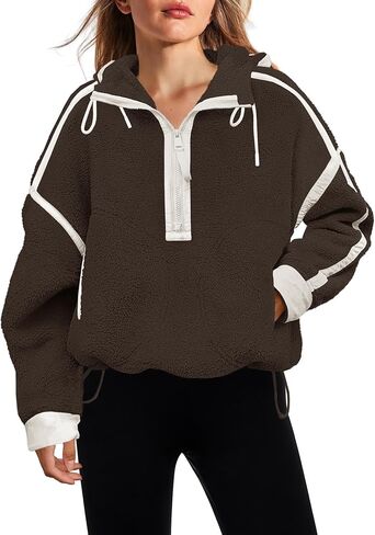 Panadila Womens Half Zip Fleece Pullover Oversized Hoodies Fuzzy Hooded Sweatshirt Cozy Sherpa Jacket in Saudi Arabia