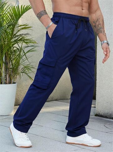 Men's Casual Cargo Pants Joggers Sweatpants Hiking Drawstring Tactical Pants in Saudi Arabia
