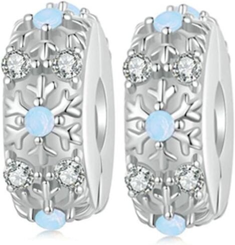 2pc Clip Spacer Charm Bracelets for Women 925 Sterling Silver Blue White Crystal Charm Clip Lock Spacer Stopper Charm Bead for Bracelet (Flower -1pc) in Saudi Arabia
