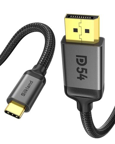 كابل Silkland 80 جيجابت في الثانية USB C إلى DisplayPort 2.1 [16K@60 هرتز، 8K@240 هرتز، 4K@960 هرتز]، Thunderbolt أحادي الاتجاه 5/4 إلى سلك DisplayPort، USBC إلى DP متوافق مع MacBook، Odyssey G8/G9، iPhone 17/16، 6.6FT in Saudi Arabia