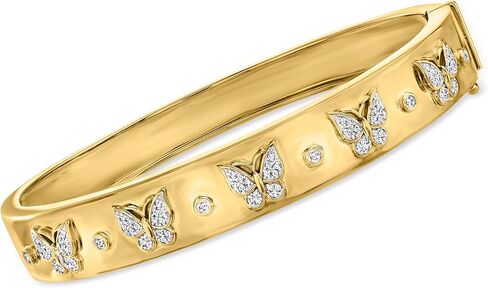 Ross-Simons 0.20 ct. t.w. Diamond Butterfly Bangle Bracelet in 18kt Gold Over Sterling in Saudi Arabia