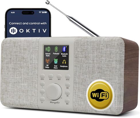 SR10 Smart WiFi Internet Radio, Podcast Player, Bluetooth Speaker, Portable FM Radio, Mains and Battery Powered Radio, Color Display,Dual Alarms, Application Control Support-Pure Black in Kuwait