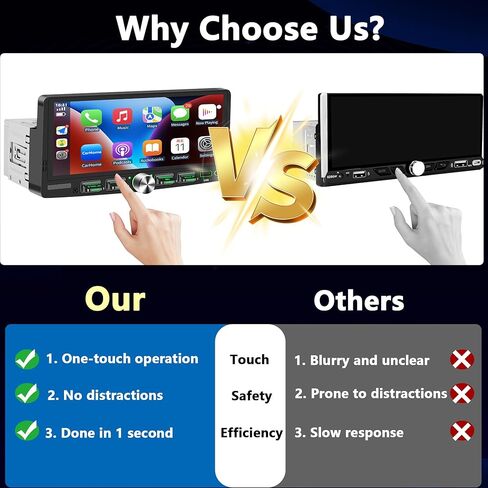 Single Din Touchscreen Radio with Wireless Apple CarPlay & Android Auto, 6.9" IPS Car Stereo with Bluetooth, Mirror Link, FM/AM,EQ, USB/Type-C, SWC, HD Backup Camera, Microphone for Car Audio Upgrade in Kuwait