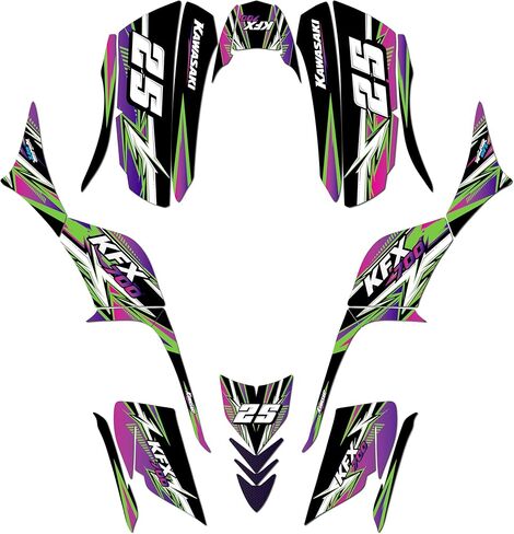 مجموعة الرسومات لـ Kawasaki KFX 700 (2004-2009) سلسلة Red 21 Mil- atv Custom Racing Conglicers Kits ، No-Plastics in Kuwait