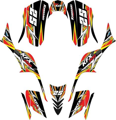مجموعة الرسومات لـ Kawasaki KFX 700 (2004-2009) سلسلة Red 21 Mil- atv Custom Racing Conglicers Kits ، No-Plastics in Kuwait