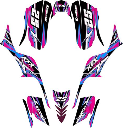 مجموعة الرسومات لـ Kawasaki KFX 700 (2004-2009) سلسلة Red 21 Mil- atv Custom Racing Conglicers Kits ، No-Plastics in Kuwait