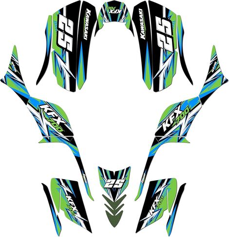 مجموعة الرسومات لـ Kawasaki KFX 700 (2004-2009) سلسلة Red 21 Mil- atv Custom Racing Conglicers Kits ، No-Plastics in Kuwait