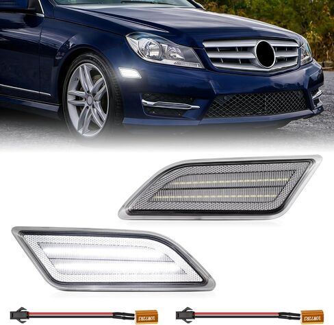 Clear Lens White LED Side Marker Lights For 2012-2014 Mercedes Benz W204 LCI C250 C300 C350 C-Class Sedan Coupe, 2PCS Front Fender Indicator in Saudi Arabia