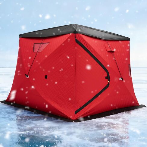 Albott Insulated Pop-Up Ice Fishing Tent, 3-4 Person Ice Shanty with Oxford Fabric, Waterproof Rain Cover, Chimney Vent, Anchors, Ropes, Carry Bag, Large Fishing Area in Saudi Arabia