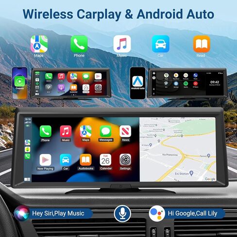Wireless Portable CarPlay Screen，8.1" Portable Touchscreen Car Stereo with 2K Dash Cam/Carplay & Android Auto，1080P Backup Camera，GPS Navigation，Voice Control，Loop Recording，Mirror Link in Saudi Arabia