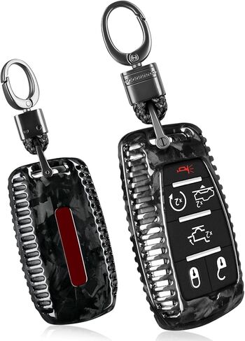 مفتاح ألياف الكربون الحقيقية FOB حامي مفاتيح مفتاح متوافق مع RAM 1500 2500 3500 ، غطاء القذيفة الرئيسية ملائمة لـ RAM 1500 TRX 2500 3500 4500 Limited Rebel Bighorn Lonestar Laramie 2019-2025 ، Black in Saudi Arabia